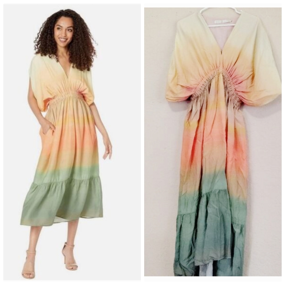 Marie Oliver Ombre Midi Dress in Cream, Peach & Sage